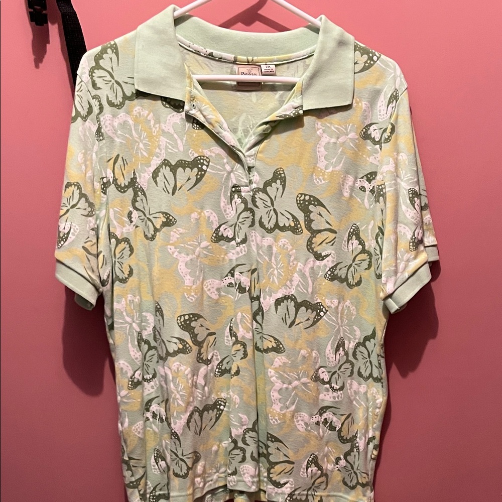 Patricia's Closet Green and Yellow Floral Polo